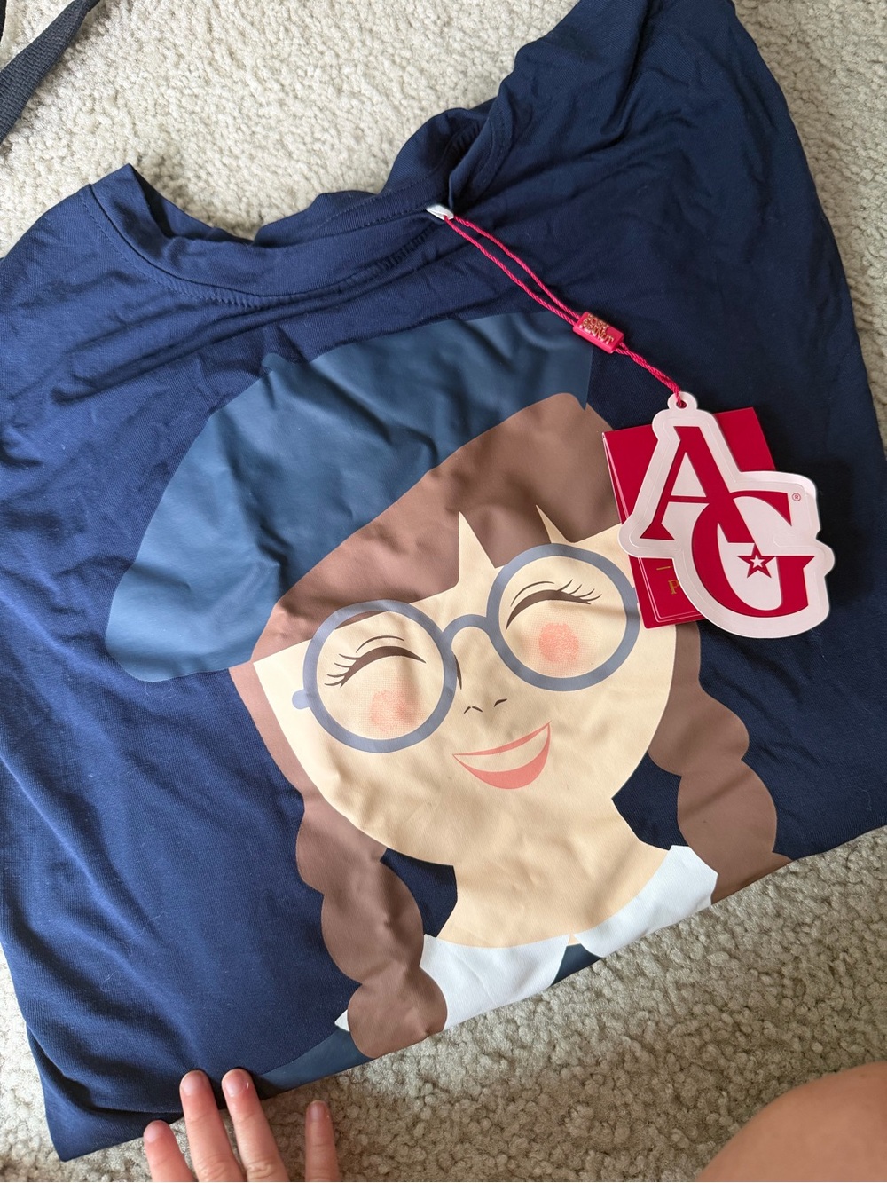 Posh Peanut Navy Girls Graphic Tee with Smiling Girl